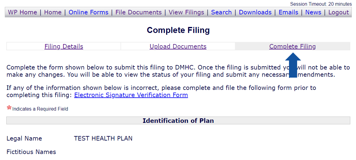 Complete Filing Window